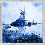 Historic Dutch Mill Watercolor Delft Blue Tile<br><div class="desc">Tile featuring a stylised watercolor painting of Dutch mills in Delft blue.</div>