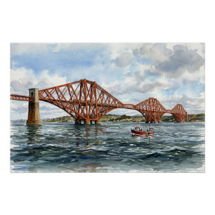 Historic Forth Rail Bridge Scotland Watercolour Poster