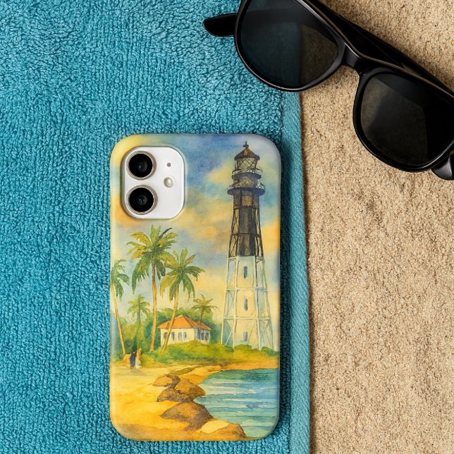Historic Hillsboro Lighthouse Phone Case (Watercolor historic Hillsboro Lighthouse. Florida )