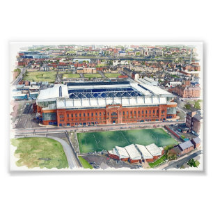 Historic Ibrox Stadium Glasgow Watercolour Art Photo Print