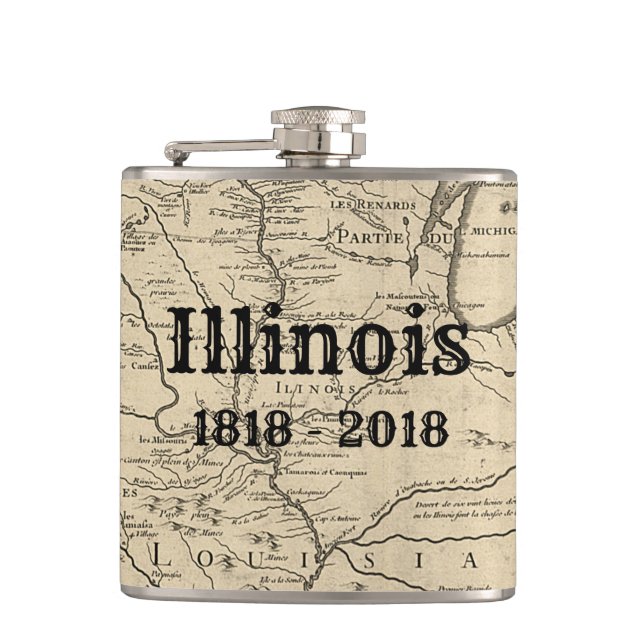 Historic Illinois Bicentennial Hip Flask (Front)