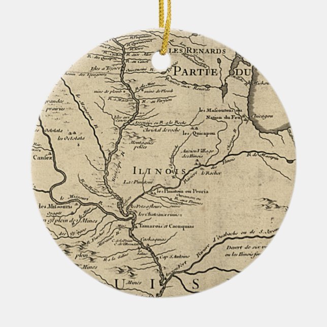 Historic Illinois Map of 1718 Ceramic Ornament (Front)