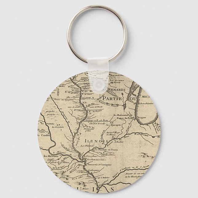 Historic Illinois Map of 1718 Key Ring (Front)