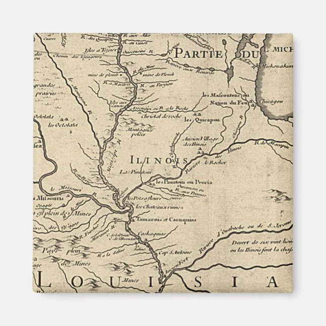 Historic Illinois Map of 1718 Magnet (Front)