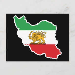 Historic Iran Map with Lion and Sun Flag Postcard