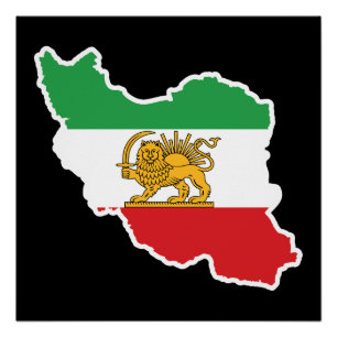 Historic Iran Map with Lion and Sun Flag Poster