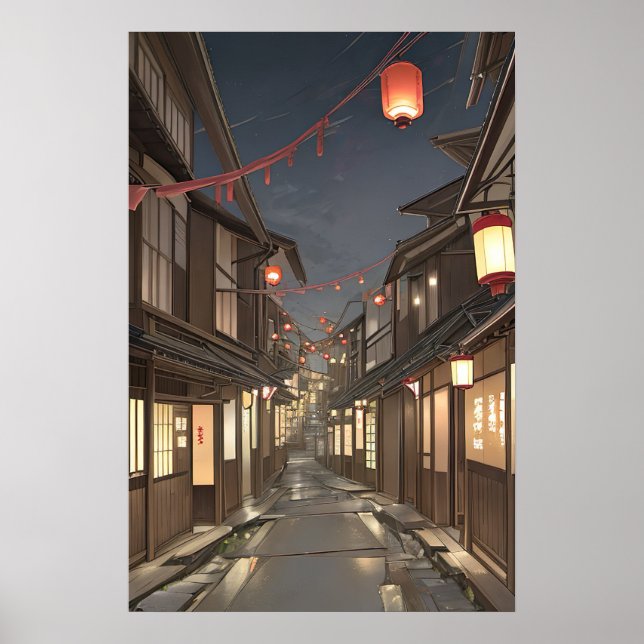 Historic Japanese Street With Lanterns Poster (Front)
