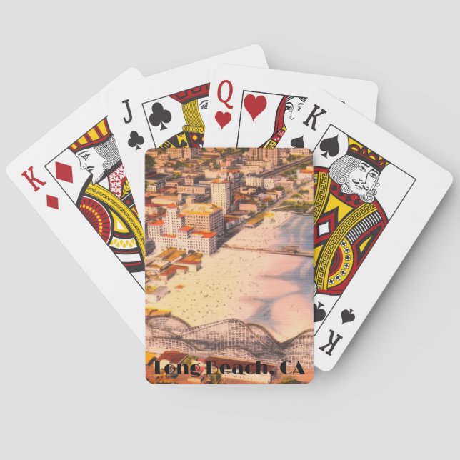 Historic Long Beach, California Boardwalk View Playing Cards (Back)