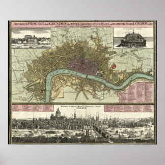 Historic Map of London, England (1740) Poster
