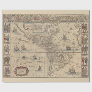 Historic Map of the American Continents Wrapping Paper