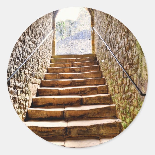 Historic Mediaeval Chepstow Castle Stairs Classic Round Sticker (Front)