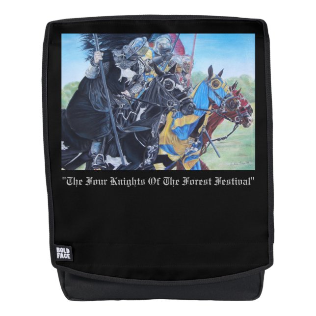 historic mediaeval knights jousting on horses backpack (Front)