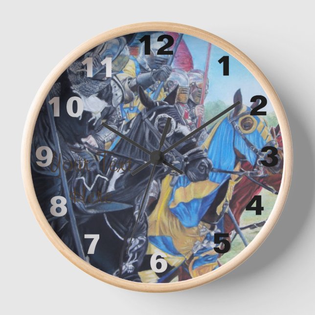 historic mediaeval knights jousting on horses  clock (Front)
