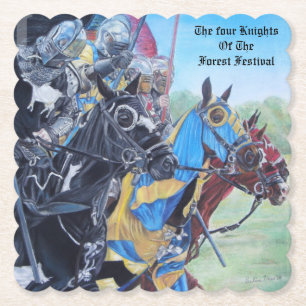 historic mediaeval knights jousting on horses paper coaster