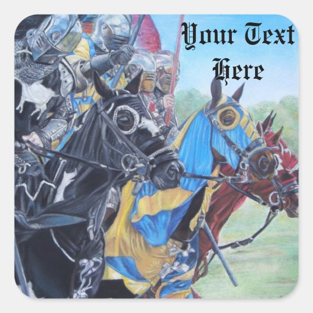 historic mediaeval knights jousting on horses square sticker (Front)