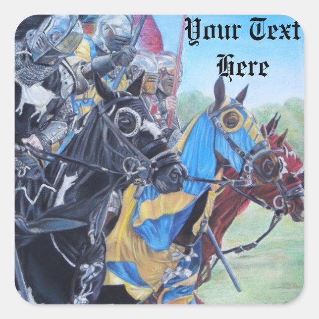 historic mediaeval knights jousting on horses square sticker (Front)