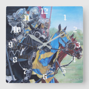 historic mediaeval knights jousting on horses square wall clock