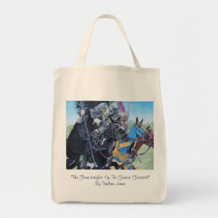 historic mediaeval knights jousting on horses tote bag