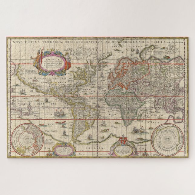 Historic Mediaeval World Map (by Willem Blaeu) Jigsaw Puzzle (Horizontal)