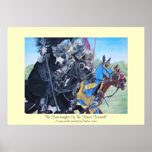 historic medieval knights jousting on horses poster (Front)