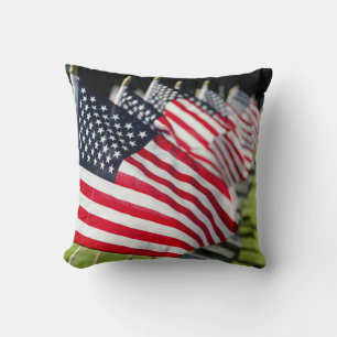 Historic military cemetery with US flags Cushion