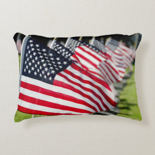 Historic military cemetery with US flags Decorative Cushion