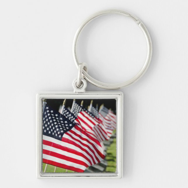 Historic military cemetery with US flags Key Ring (Front)