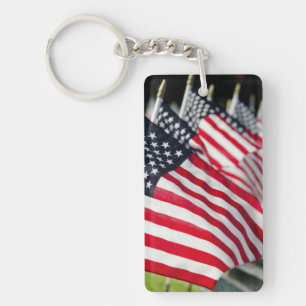 Historic military cemetery with US flags Key Ring
