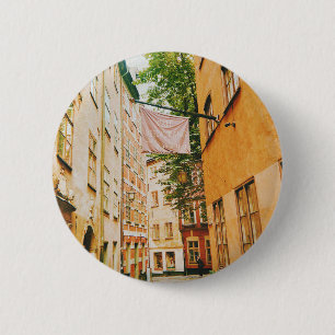 Historic old town, Gamla Stan, Stockholm, Sweden 6 Cm Round Badge
