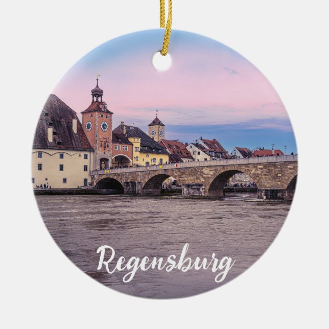 Historic old town in Regensburg, Germany Ceramic Ornament (Front)