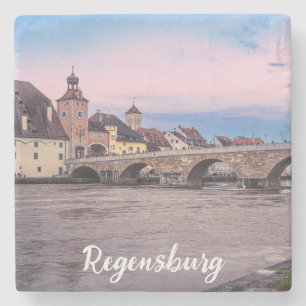 Historic old town in Regensburg, Germany Stone Coaster