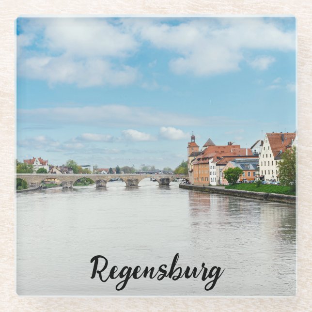 Historic old town of Regensburg, Germany Glass Coaster (Front)