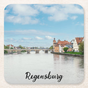 Historic old town of Regensburg, Germany Square Paper Coaster