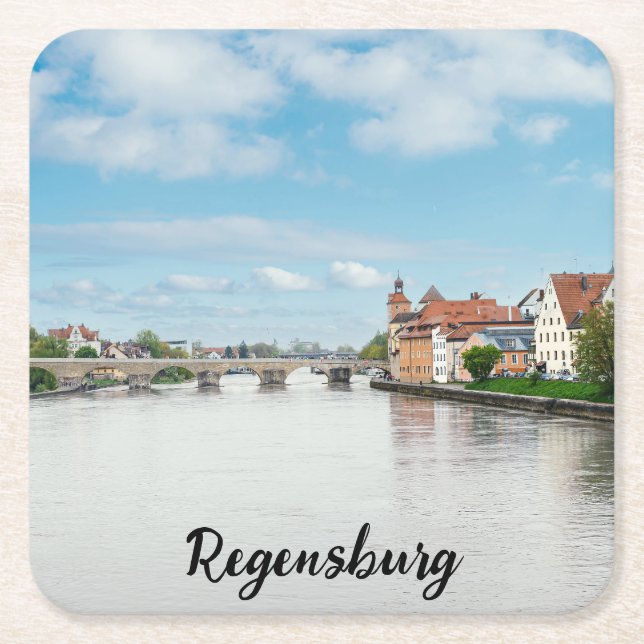 Historic old town of Regensburg, Germany Square Paper Coaster (Front)