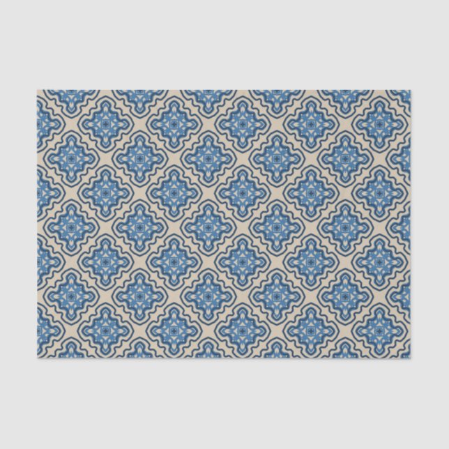 Historic Ranch Dismal Damask Delft Blue Sand Tissue Paper (Front)