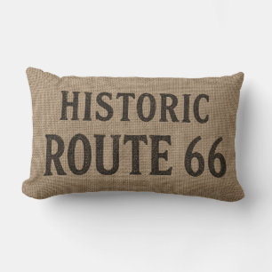 Historic Route 66 Burlap Typography Lumbar Cushion
