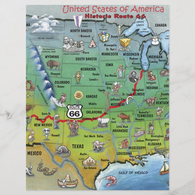 Historic Route 66 Cartoon Map (Front)