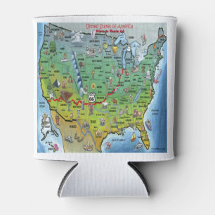 Historic Route 66 Cartoon Map Can Cooler