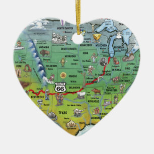 Historic Route 66 Cartoon Map Ceramic Tree Decoration