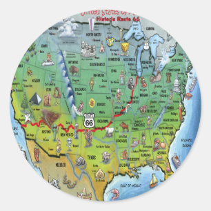 Historic Route 66 Cartoon Map Classic Round Sticker