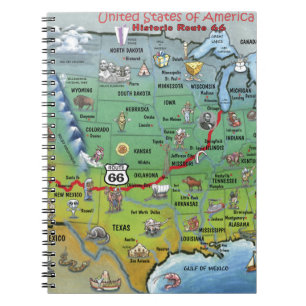 Historic Route 66 Cartoon Map Notebook