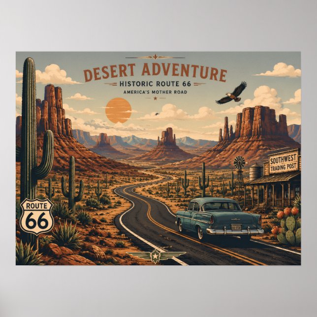 Historic Route 66 Desert Adventure Poster (Front)