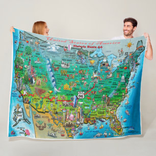 Historic Route 66 Fun Map Fleece Blanket