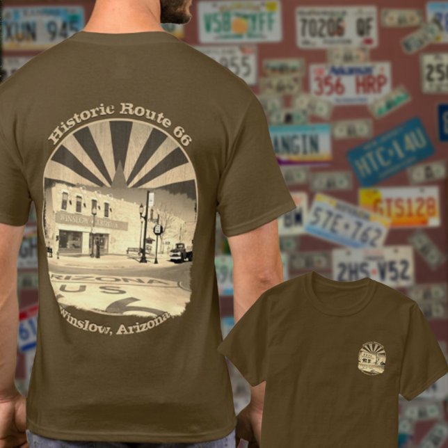 Historic Route 66 Winslow Arizona Front Back Sepia T-Shirt (Creator Uploaded)