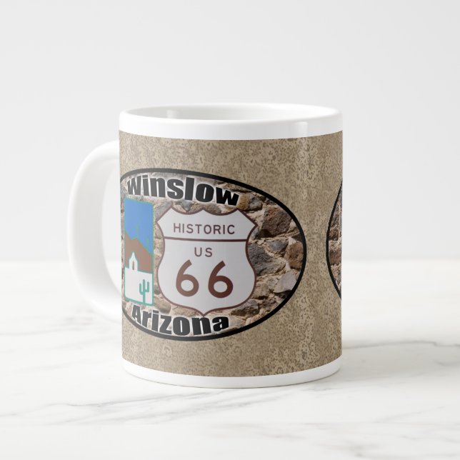 Historic Route 66 ~ Winslow, Arizona Large Coffee Mug (Front Left)