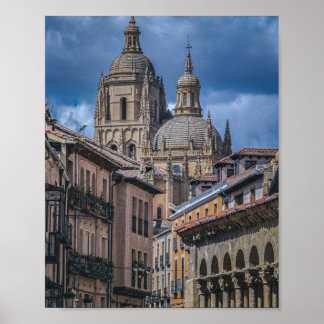 Historic Segovia cathedral towers Poster