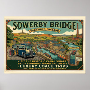 Historic Sowerby Bridge Canal Wharf Vintage Art Poster