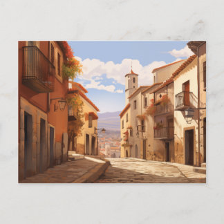 Historic Spanish Town Street - Sunny European Land Holiday Postcard