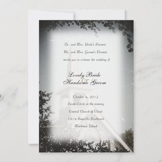 Historic Stone Church Mackinac Wedding Invitation (Front)