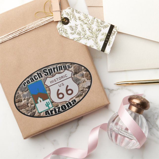 Historic US Route 66 Peach Springs Arizona Oval Sticker (Gifting)